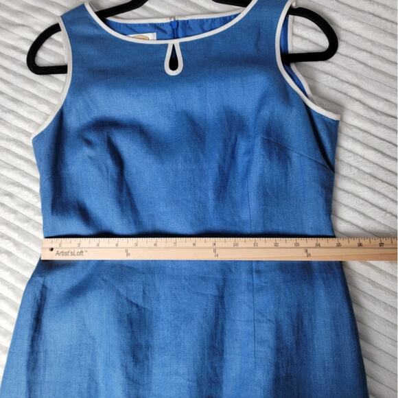 Talbots Linen Dress 4P Blue Sleeveless Midi Coastal Y2K Inspired 100 Irish Linen - Picture 5 of 11